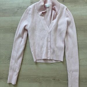 Vestique Women's Pink Ribbed Cardigan